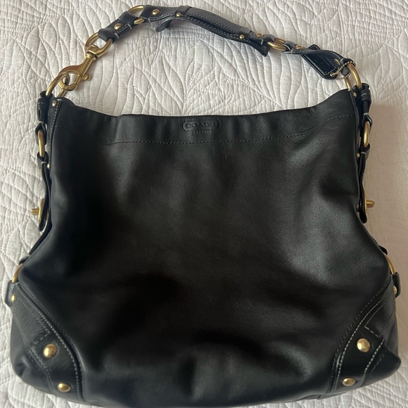 Coach Black Leather Hobo Bag with Gold Accents - Picture 1 of 4